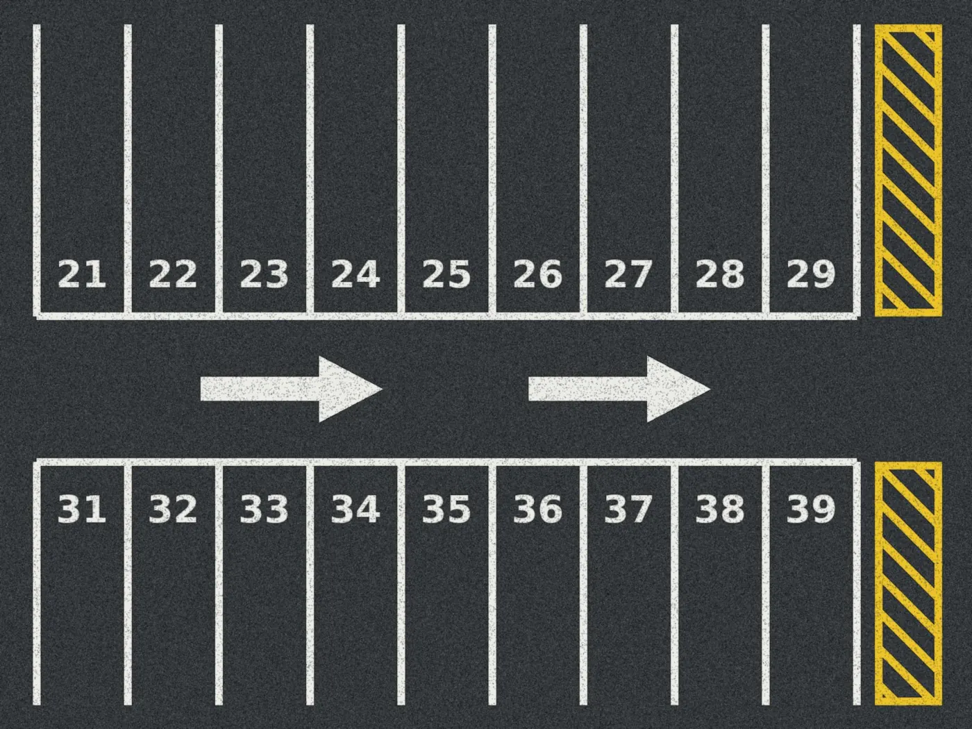 Illustration of car park bays, arrows and bay numbers
